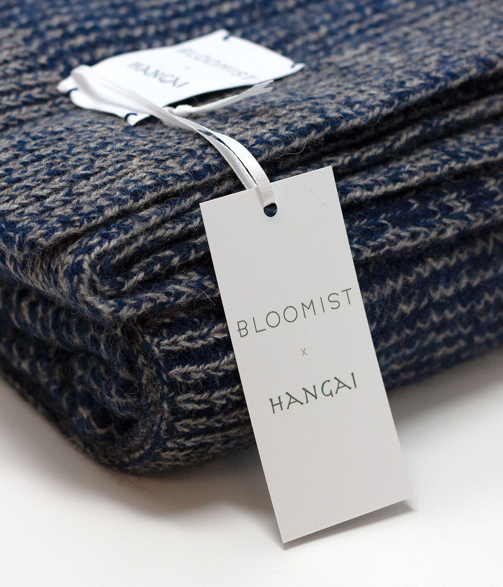 Bloomist Cobalt and Platinum Yak Down Beehive Knit Throw | Heirloom Boulevard