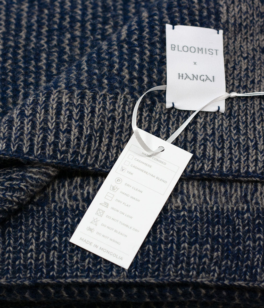 Bloomist Cobalt and Platinum Yak Down Beehive Knit Throw | Heirloom Boulevard
