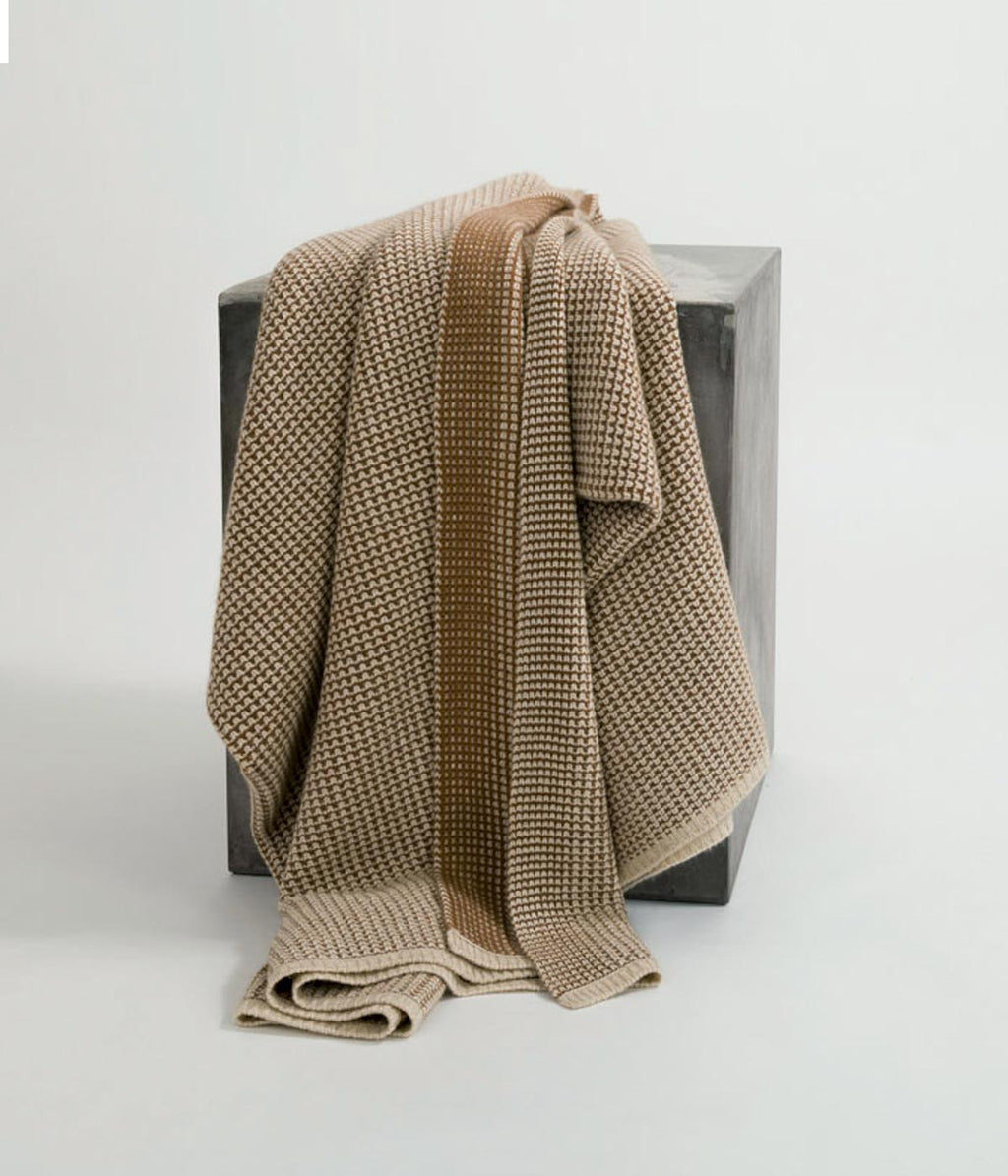 Bloomist Linen and Cognac Waffle Knit Cashmere Throw | Heirloom Boulevard