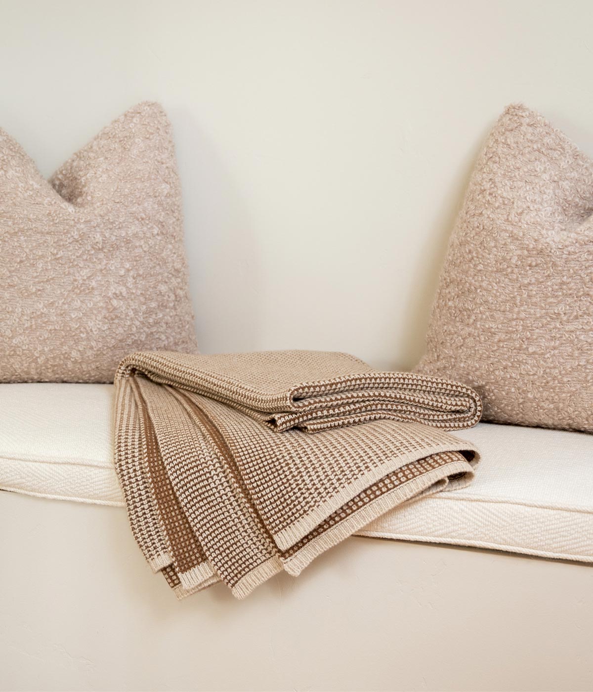 Bloomist Linen and Cognac Waffle Knit Cashmere Throw | Heirloom Boulevard