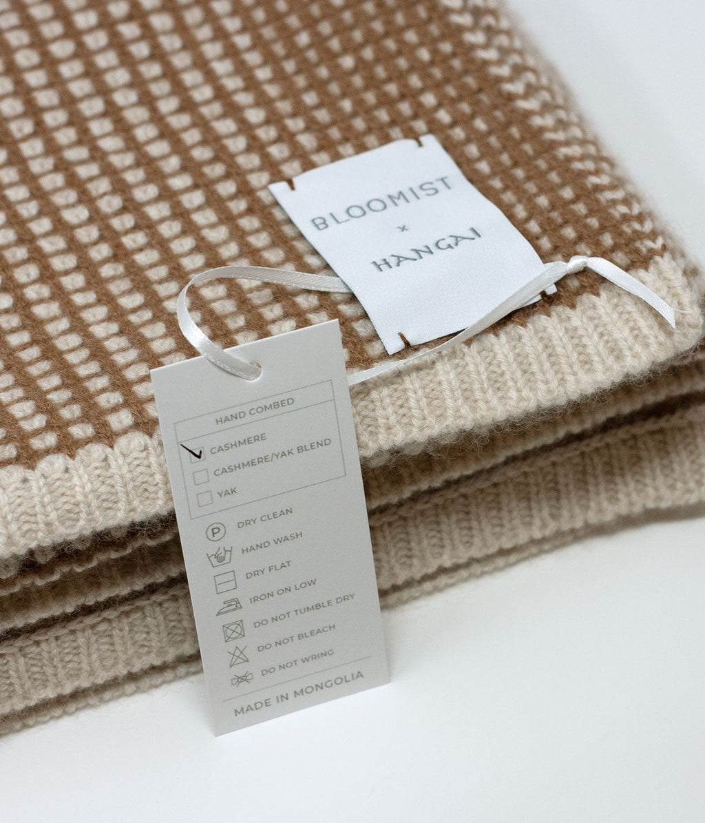 Bloomist Linen and Cognac Waffle Knit Cashmere Throw | Heirloom Boulevard