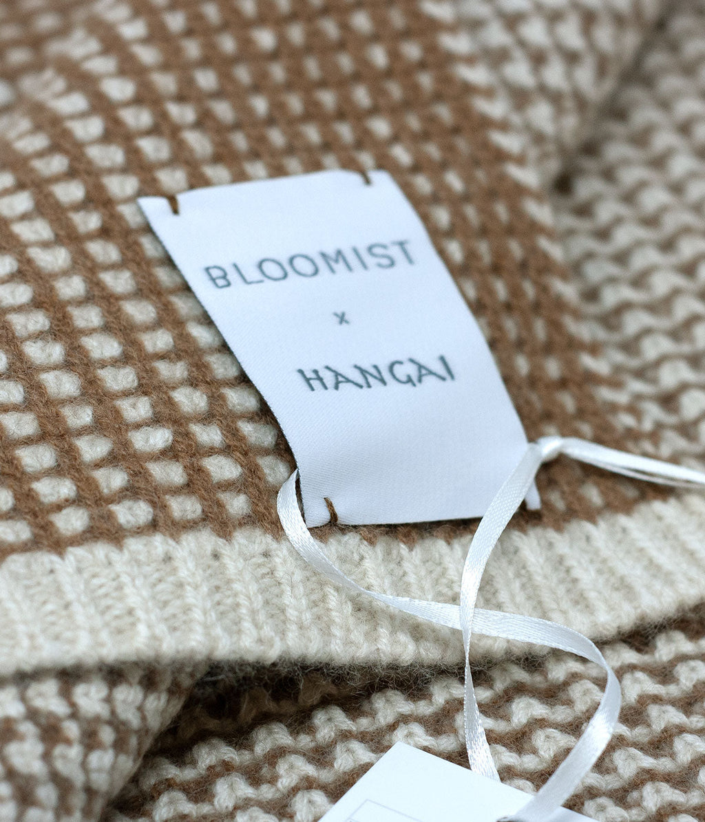 Bloomist Linen and Cognac Waffle Knit Cashmere Throw | Heirloom Boulevard