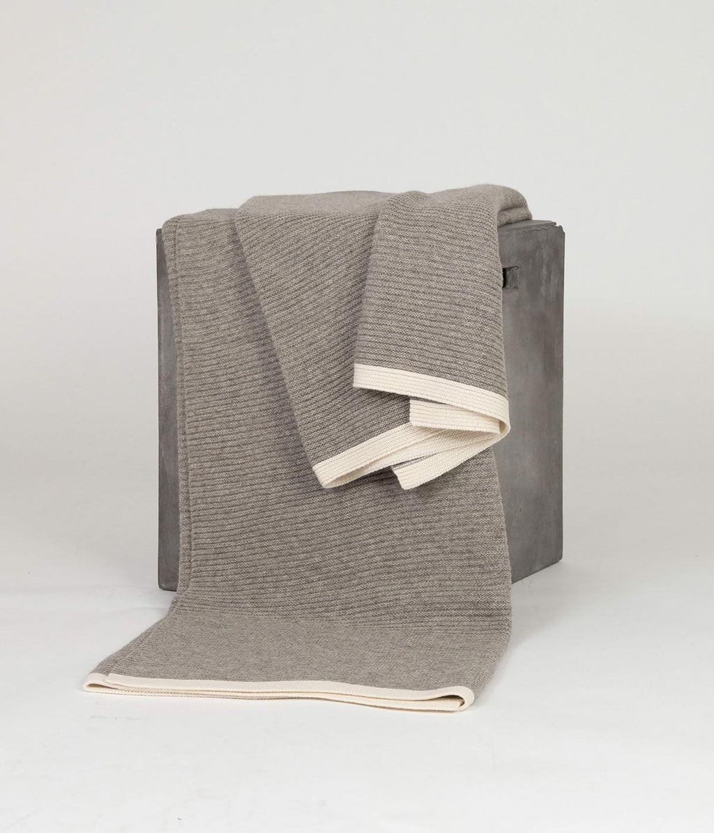Bloomist Platinum and White Ribbed Knit Yak Down Throw | Heirloom Boulevard