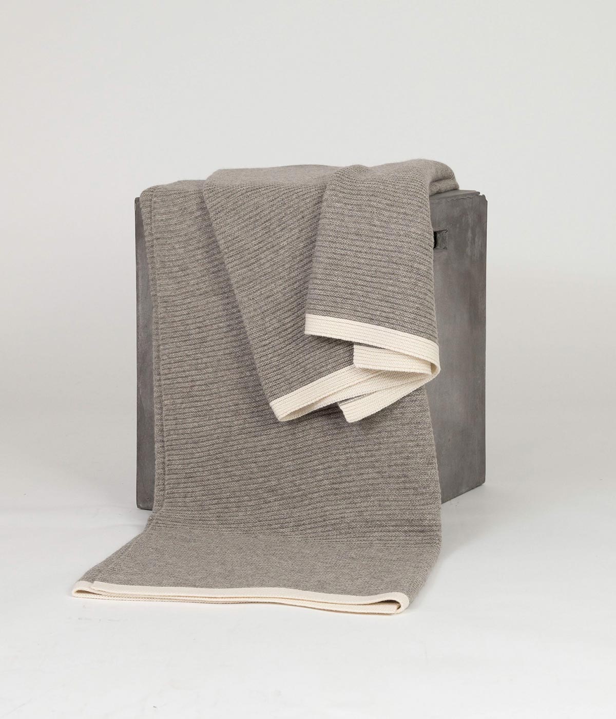 Bloomist Platinum and White Ribbed Knit Yak Down Throw | Heirloom Boulevard