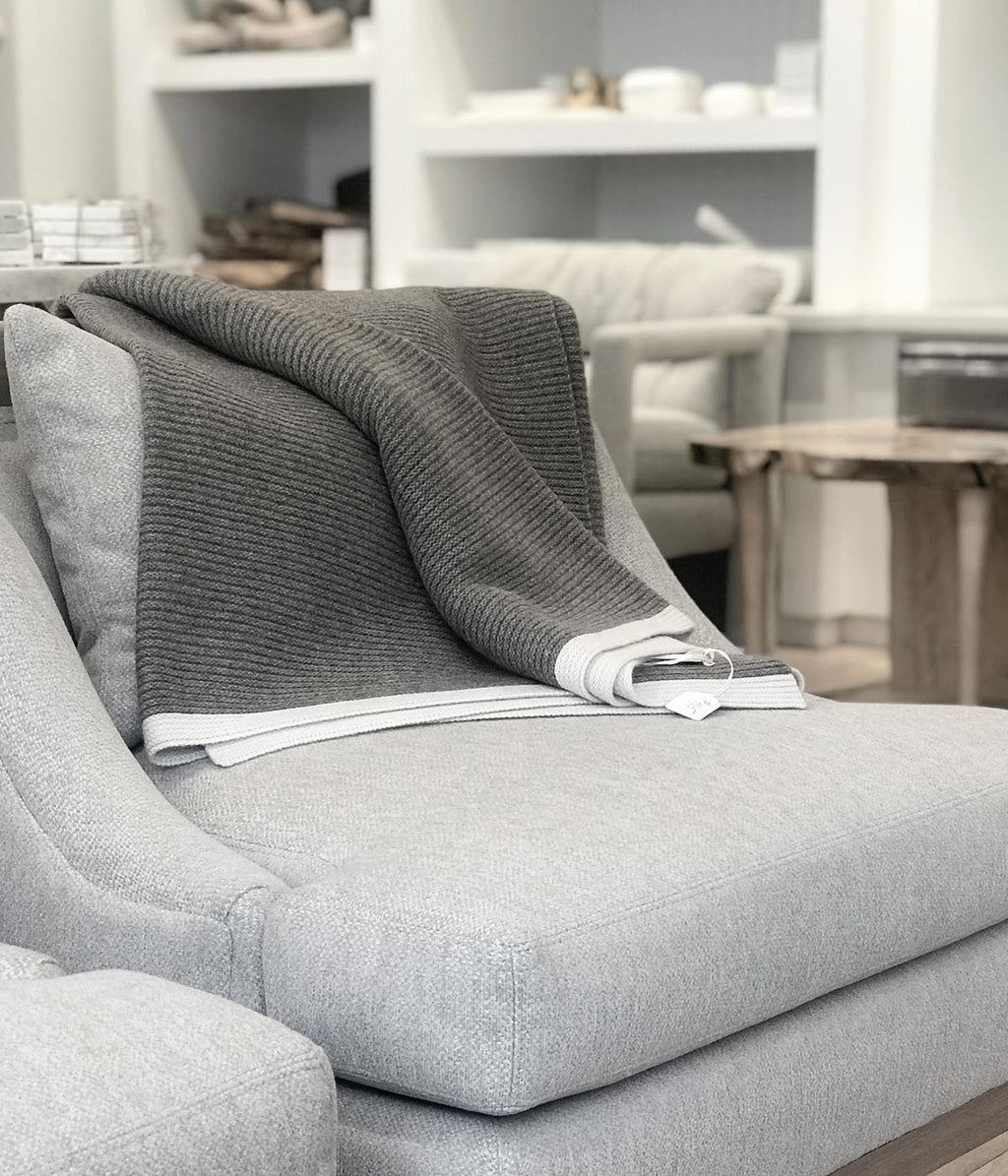 Bloomist Platinum and White Ribbed Knit Yak Down Throw | Heirloom Boulevard