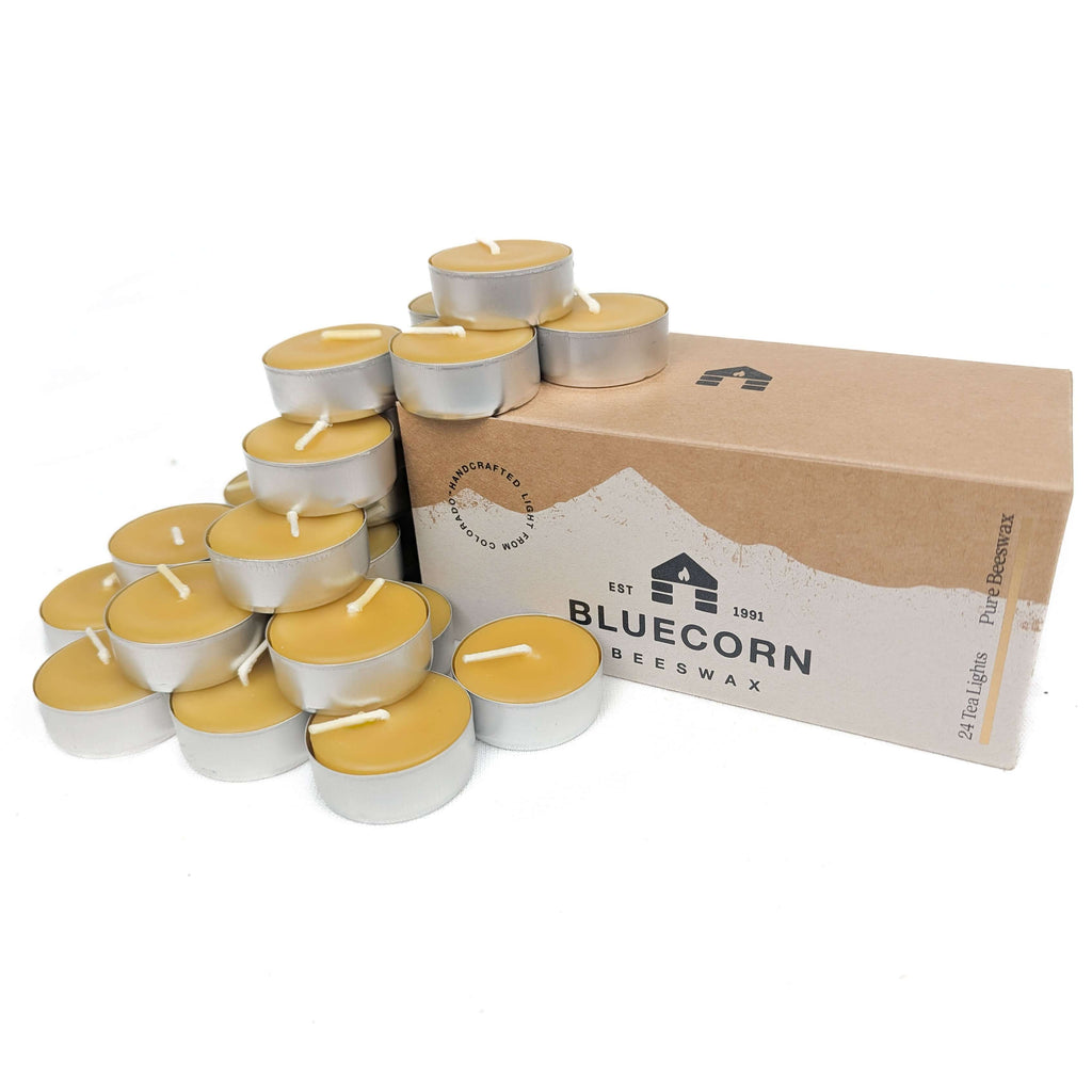 Bluecorn Candles Pure Beeswax Tea Light Candles 24-Pack Raw Metal | Heirloom Boulevard