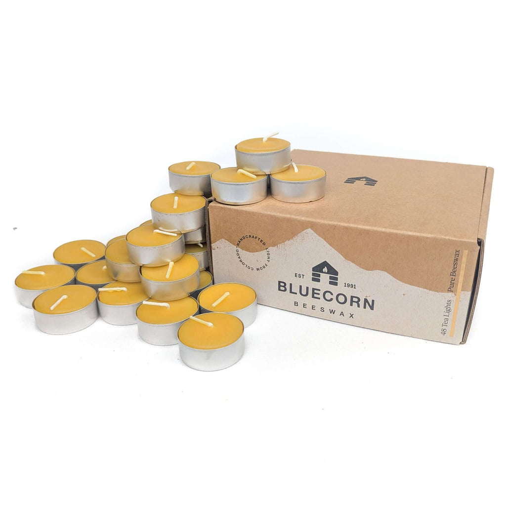 Bluecorn Candles Pure Beeswax Tea Light Candles 48-Pack Raw Metal | Heirloom Boulevard