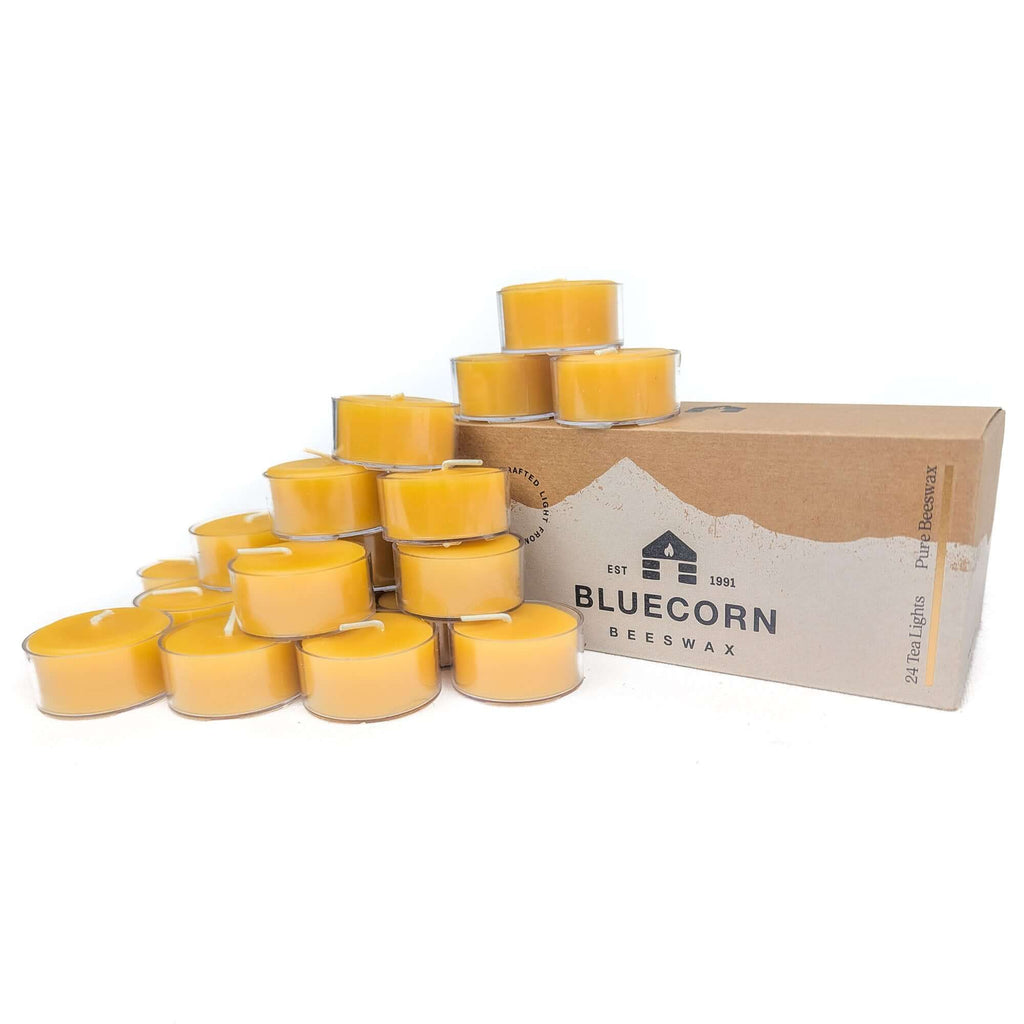 Bluecorn Candles Pure Beeswax Tea Light Candles 24-Pack Raw Clear | Heirloom Boulevard