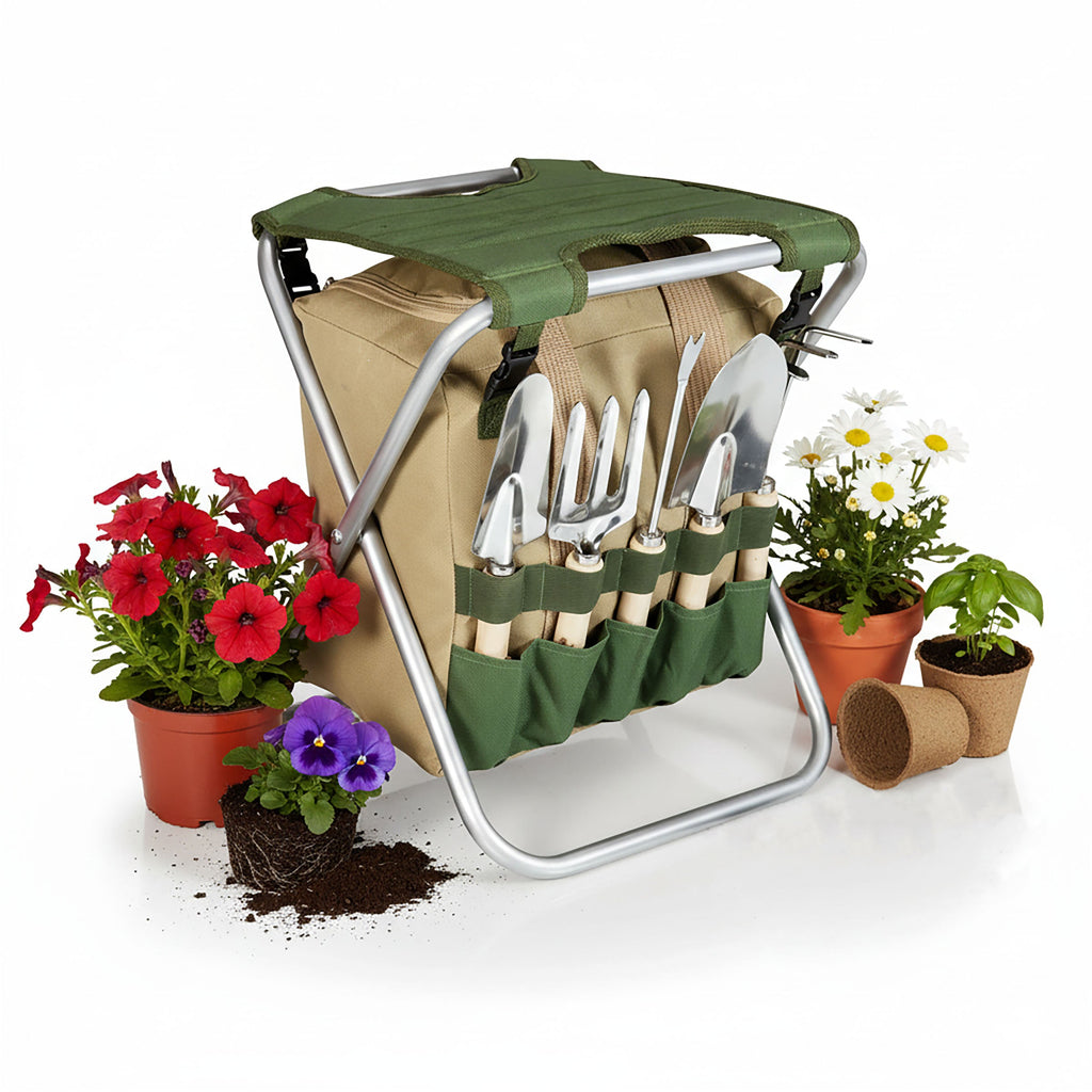 Oniva Gardener Folding Seat with Tools | Heirloom Boulevard