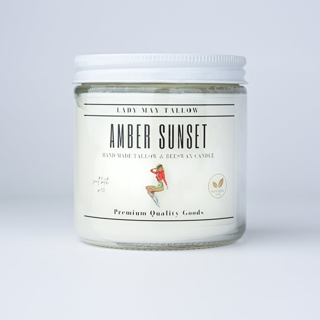 Amber Sunset Tallow Beeswax Candle | All Natural Non Toxic Clean Burning Lady May Tallow | Heirloom Boulevard