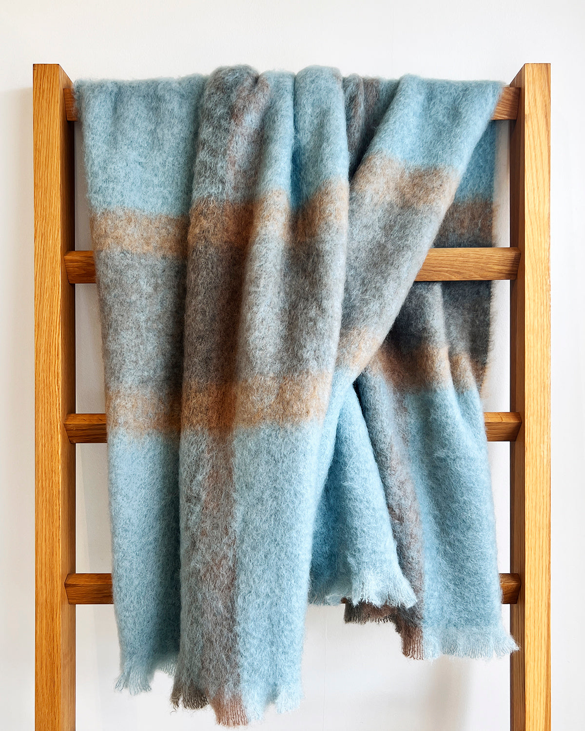 Mantas Ezcaray Coffee and Teal Checkered Mohair Blanket Throw atacama home | Heirloom Boulevard