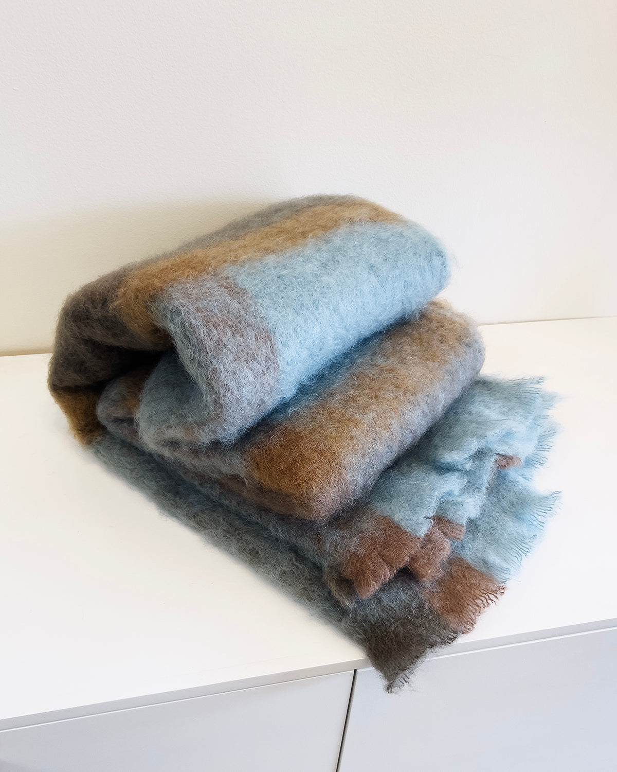 Mantas Ezcaray Coffee and Teal Checkered Mohair Blanket Throw atacama home | Heirloom Boulevard
