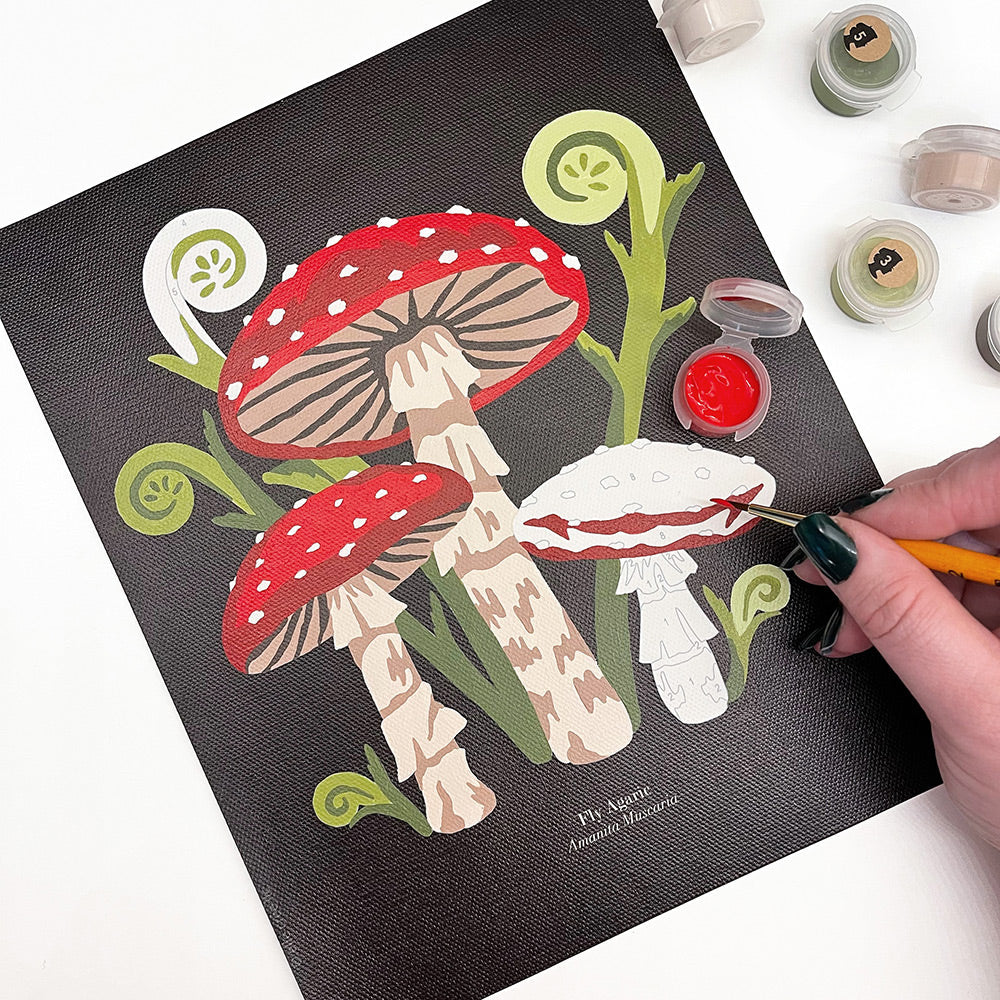 Elle Crée Fly Agaric Mushrooms | 8x10 paint-by-number kit | Heirloom Boulevard
