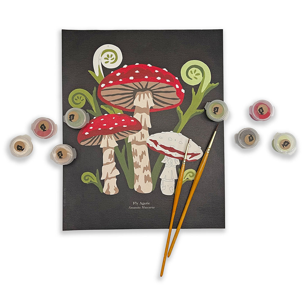 Elle Crée Fly Agaric Mushrooms | 8x10 paint-by-number kit | Heirloom Boulevard