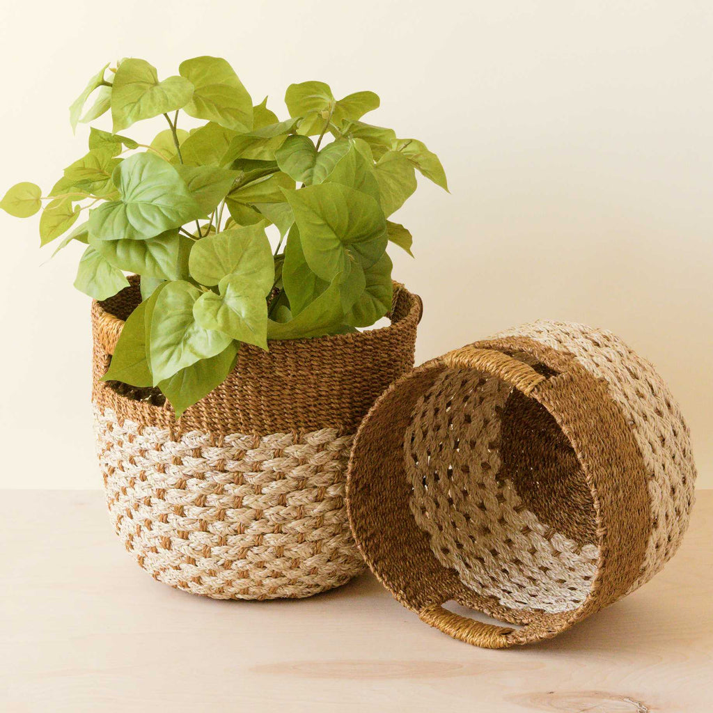 Golden Brown Round Baskets, set of 2 - Handcrafted Bins | LIKHÂ | Heirloom Boulevard