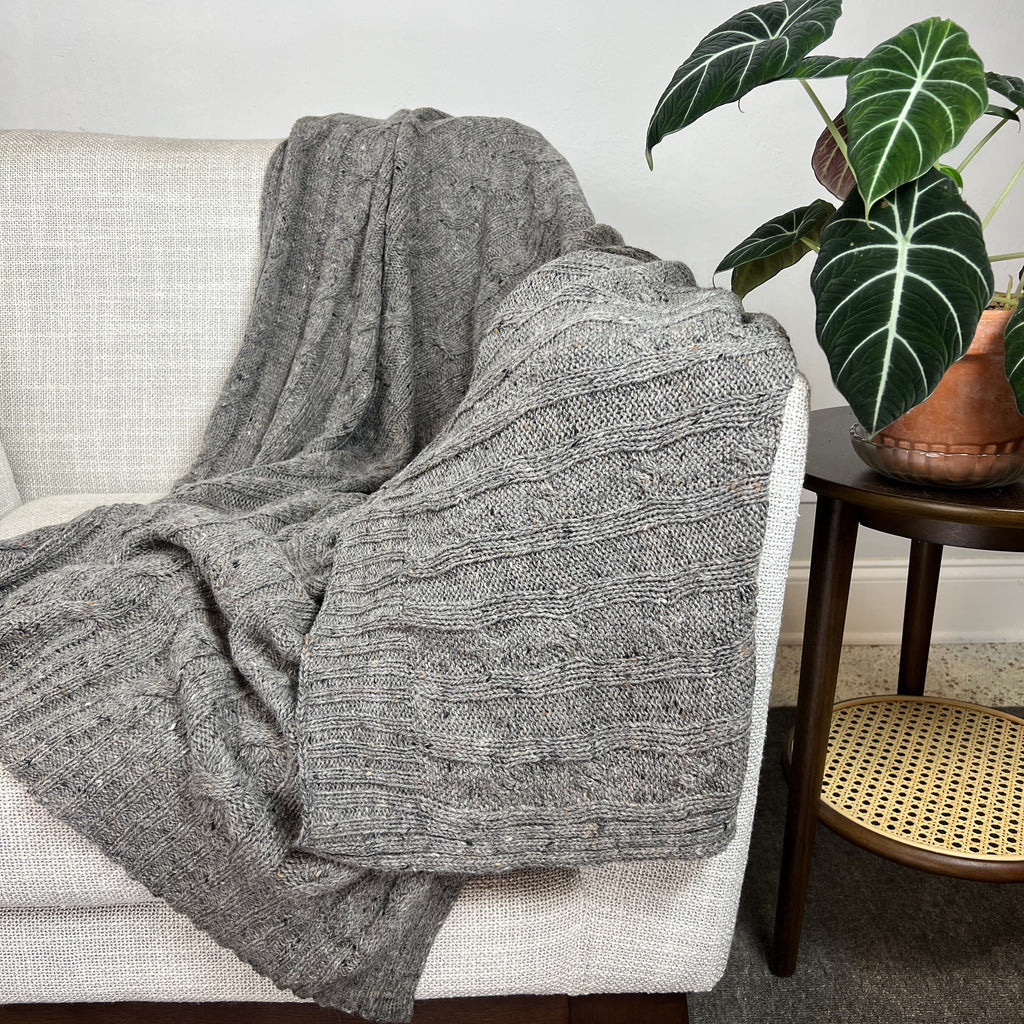 Smoke Gray Cable Knit Alpaca Throw SLATE + SALT | Heirloom Boulevard