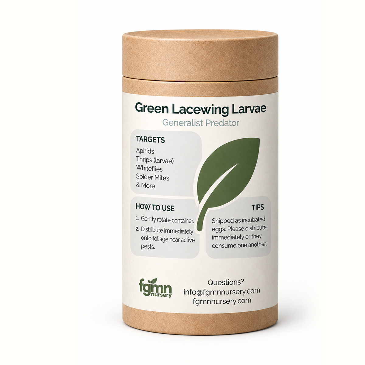 FGMN Nursery Green Lacewing Larvae 5X-Large — 10,000 Larvae (650 sq ft) | Heirloom Boulevard