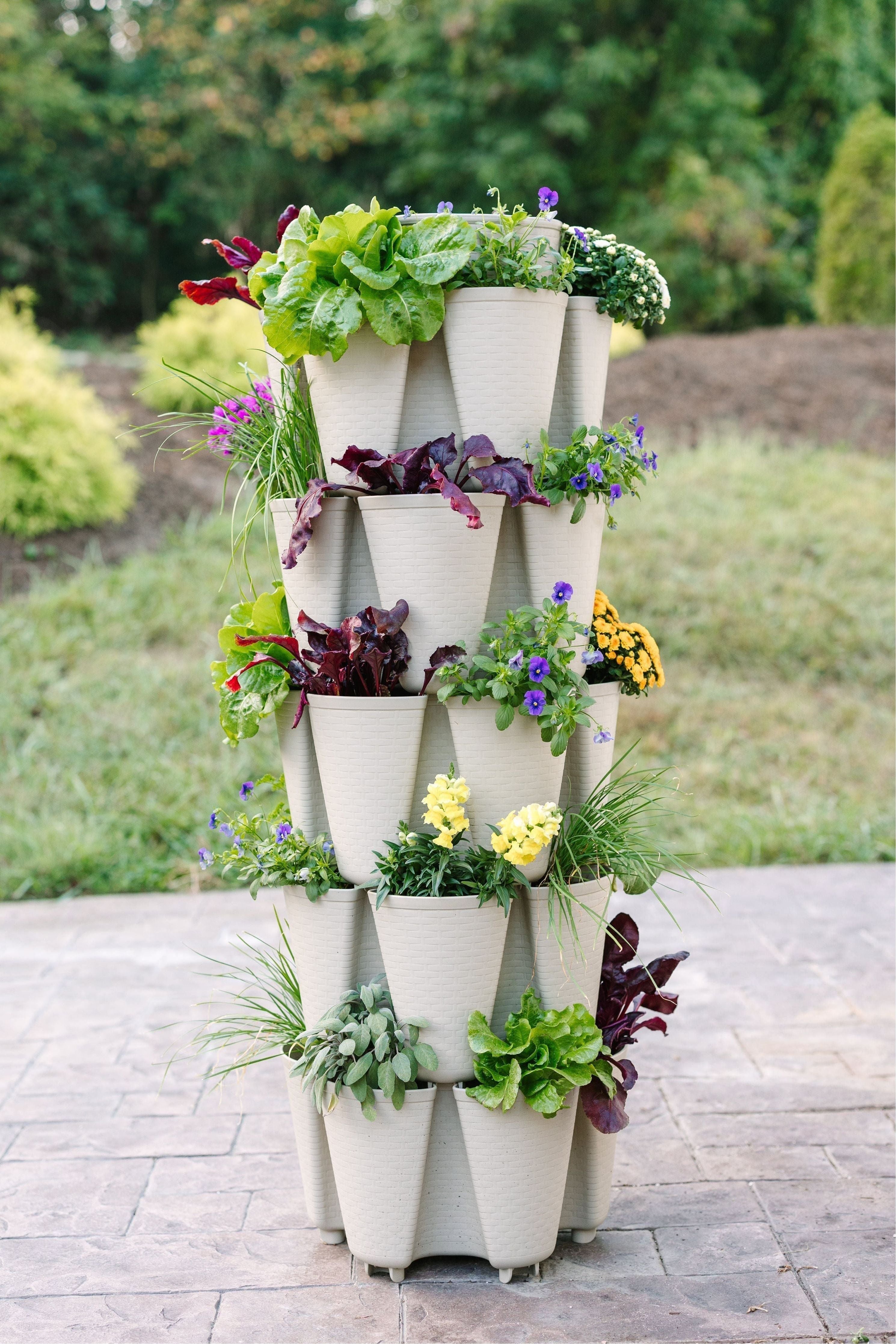 5 Tier GreenStalk Garden Original Vertical Planter - Basket Weave Texture Stunning Stone - Basket Weave Texture | Heirloom Boulevard