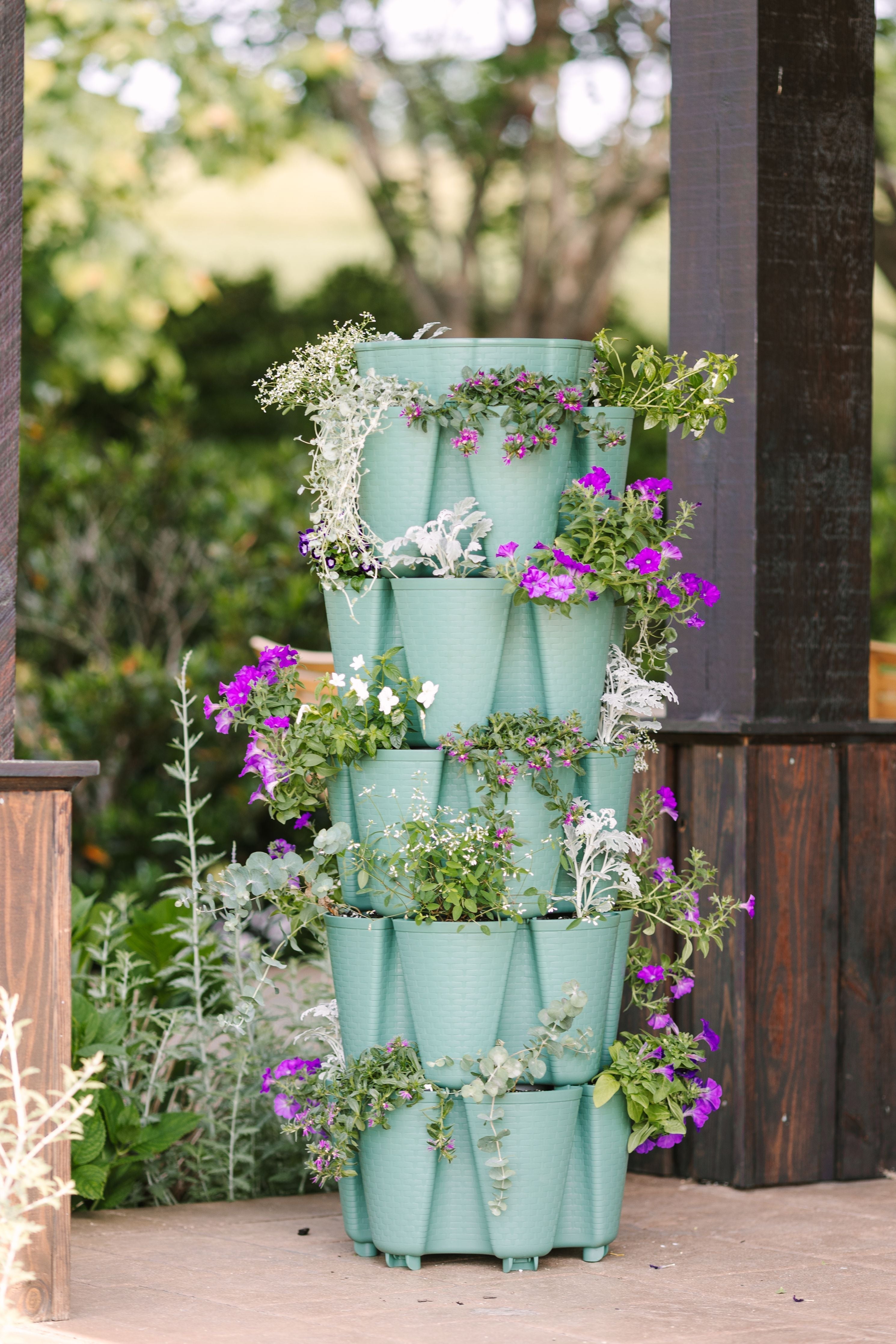 5 Tier GreenStalk Garden Original Vertical Planter - Basket Weave Texture Sage Green - Basket Weave Texture | Heirloom Boulevard