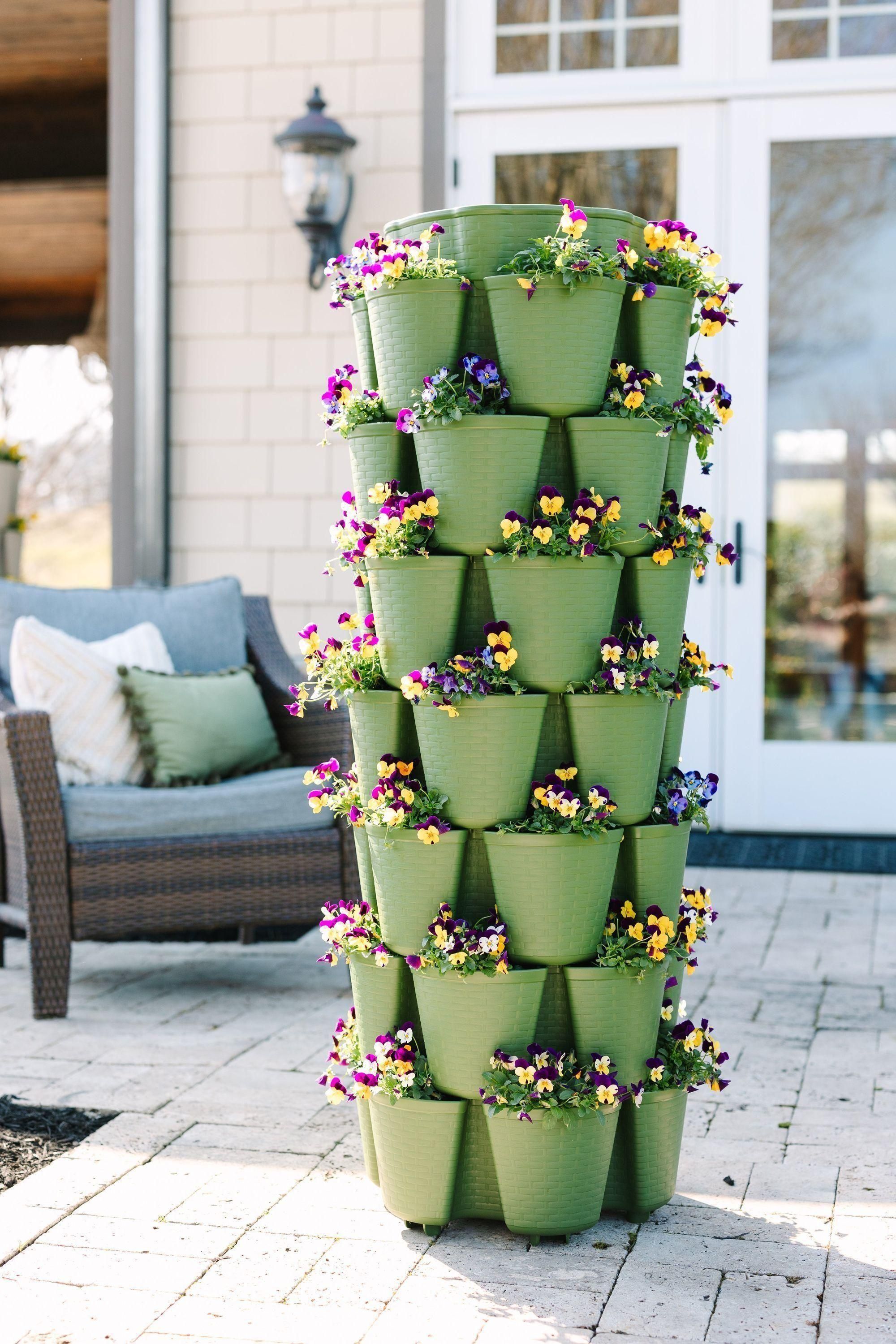 7 Tier GreenStalk Garden Leaf Vertical Planter - Basket Weave Texture Evergreen - Basket Weave Texture | Heirloom Boulevard