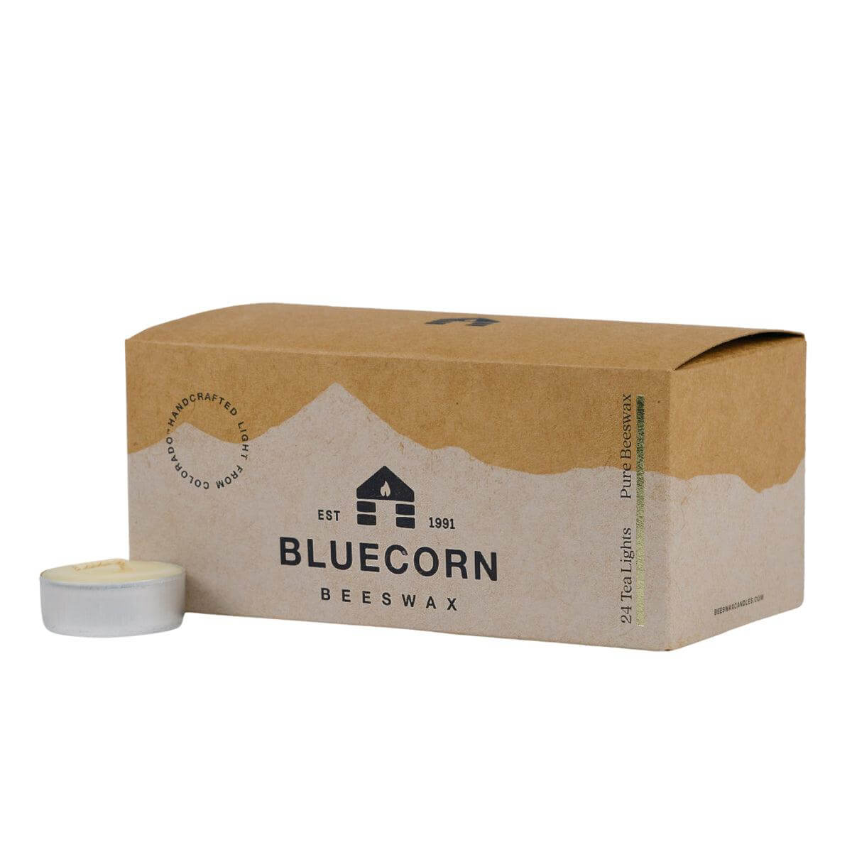 Bluecorn Candles Pure Beeswax Tea Light Candles 24-Pack Ivory Metal | Heirloom Boulevard