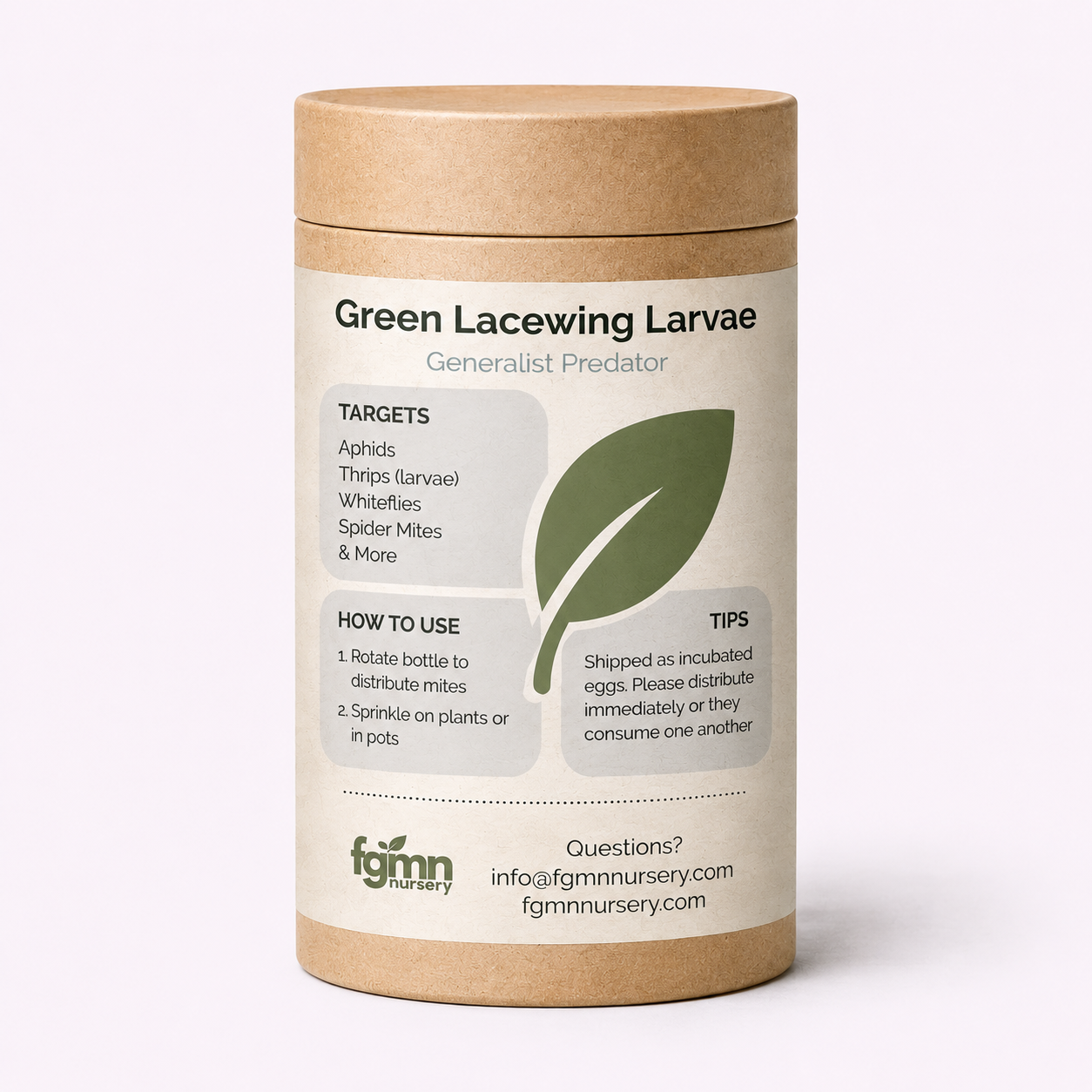 FGMN Nursery Green Lacewing Larvae 10,000 Larvae (650 sq ft) | Heirloom Boulevard