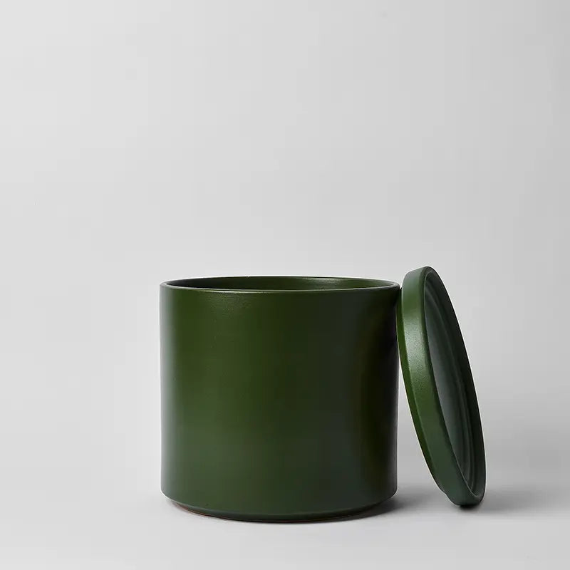 LBE Design Solid Goods - Ceramic Cylinder with Saucer Forest Green 12 Inch | Heirloom Boulevard