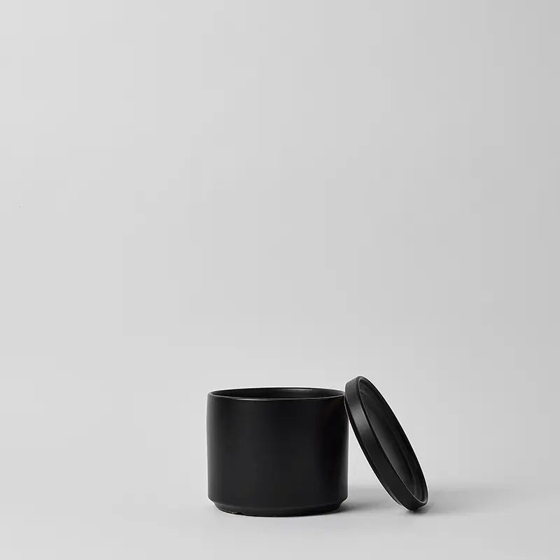LBE Design Solid Goods - Ceramic Cylinder with Saucer Black 6 Inch | Heirloom Boulevard