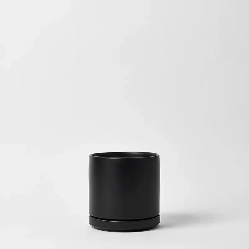 LBE Design Solid Goods - Ceramic Cylinder with Saucer Black 8 Inch | Heirloom Boulevard