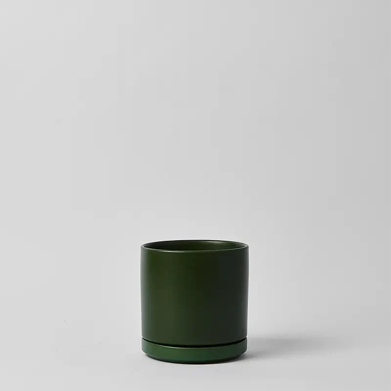 LBE Design Solid Goods - Ceramic Cylinder with Saucer Forest Green 8 Inch | Heirloom Boulevard