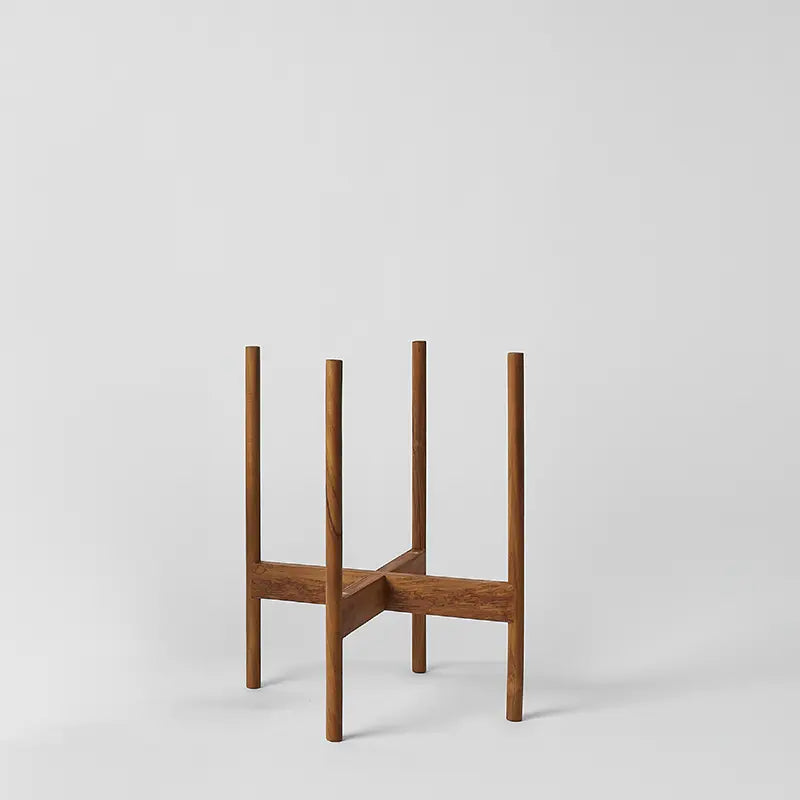 LBE Design Rounded Hardwood Plant Stand Natural Teak 12 Inch | Heirloom Boulevard