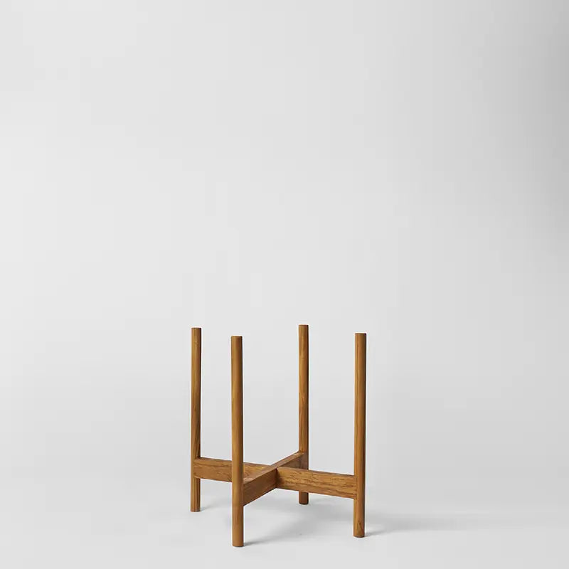 LBE Design Rounded Hardwood Plant Stand Natural Teak 14 Inch | Heirloom Boulevard