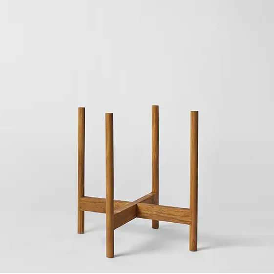 LBE Design Rounded Hardwood Plant Stand Natural Teak 14 Inch | Heirloom Boulevard