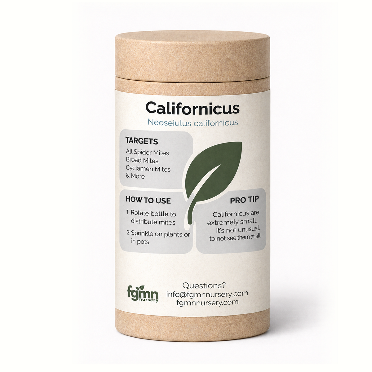 FGMN Nursery Neoseiulus californicus 3X-Large — Up to 500 Six-Inch Plants — 25,000 Mites | Heirloom Boulevard