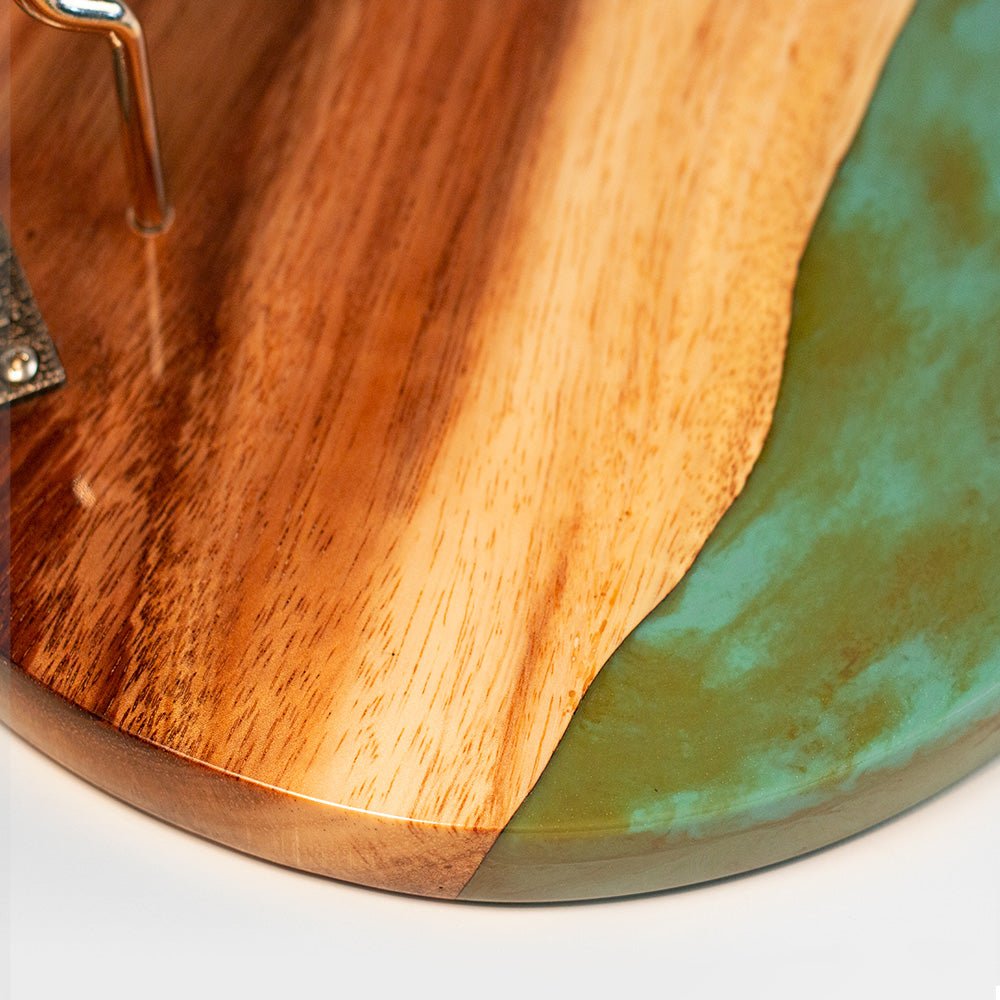 Elakai One of a Kind Teal and Orange Pearl Epoxy Resin Live-Edge Wood Hook and Ring Toss Game | Heirloom Boulevard