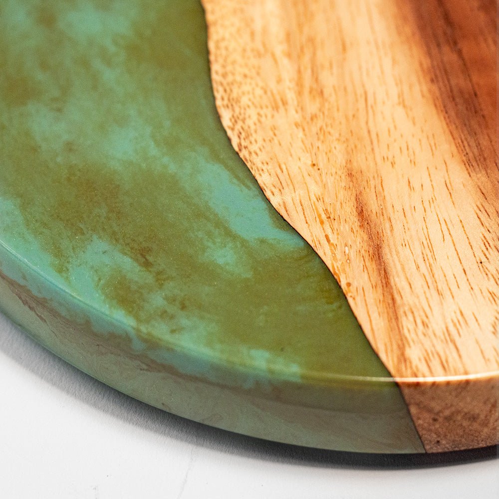 Elakai One of a Kind Teal and Orange Pearl Epoxy Resin Live-Edge Wood Hook and Ring Toss Game | Heirloom Boulevard