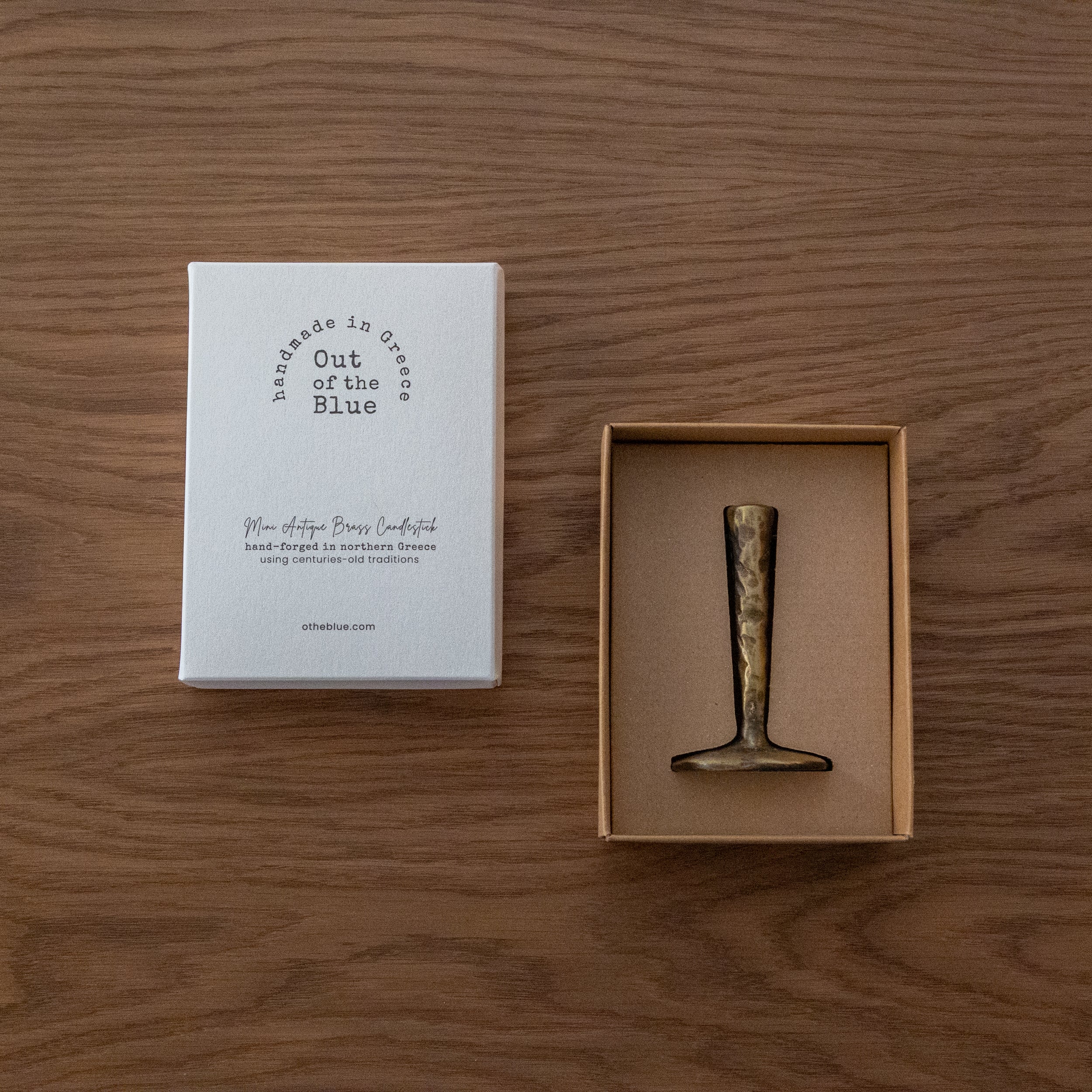 Out of the Blue Mini Antique Brass Candlestick | Heirloom Boulevard