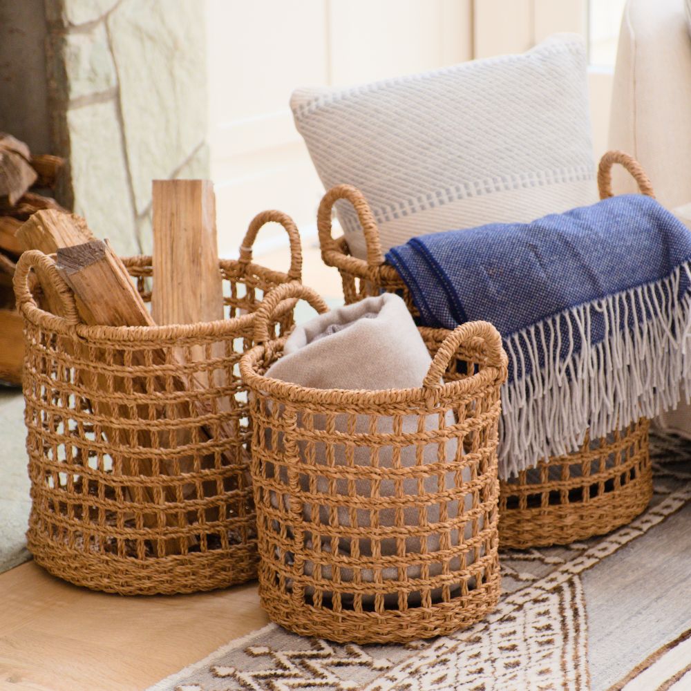 LIKHÂ Open Weave Baskets with Handle, set of 3 - Storage Baskets | LIKHÂ