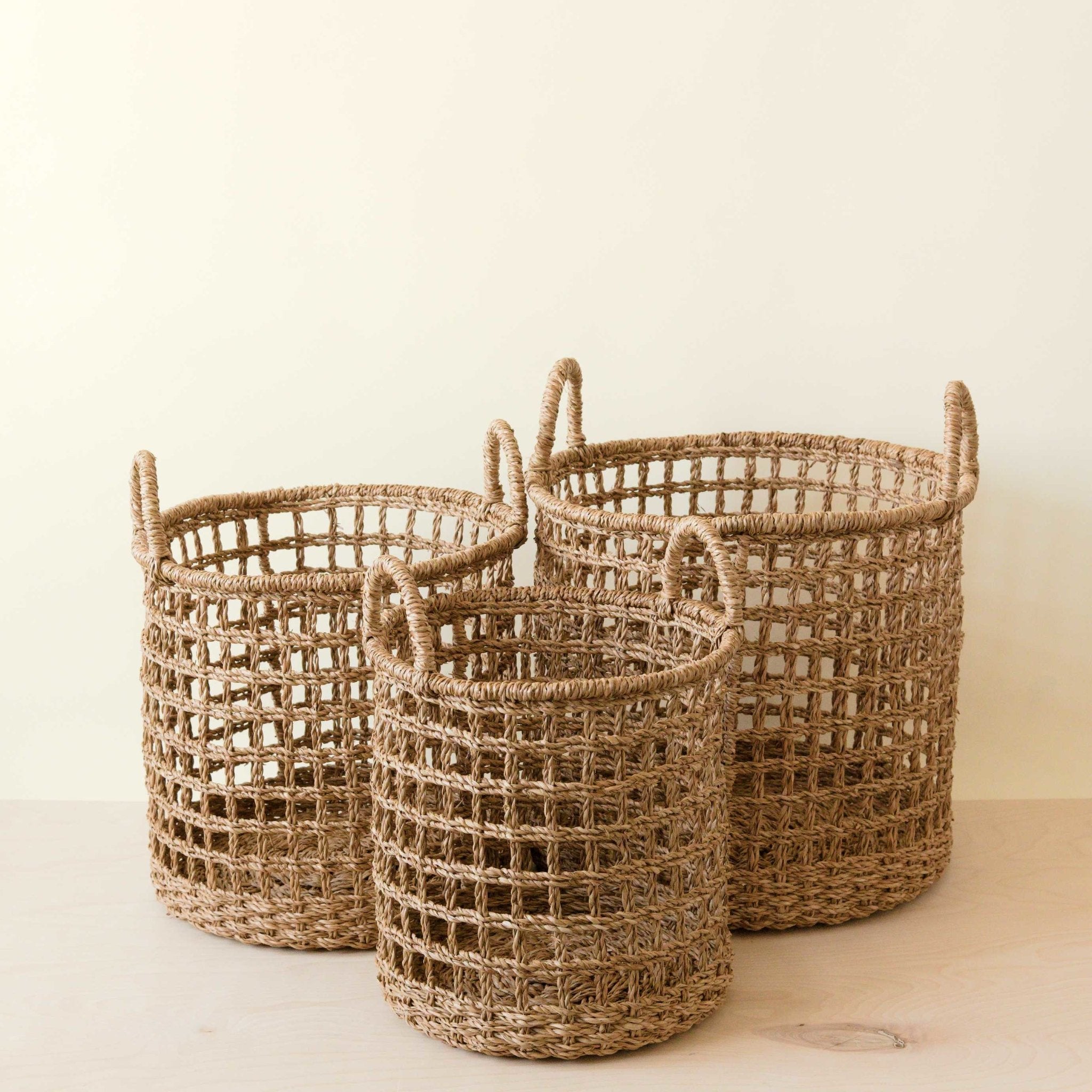 LIKHÂ Open Weave Baskets with Handle, set of 3 - Storage Baskets | LIKHÂ