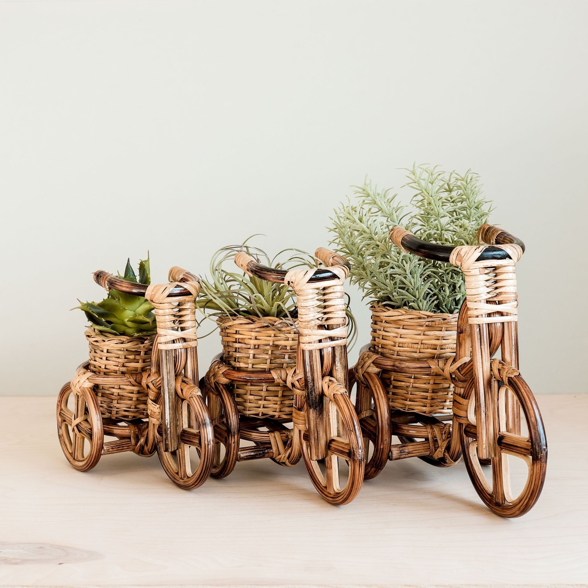 LIKHÂ Bicycle Rattan Planter, small - Handmade Planters | LIKHÂ