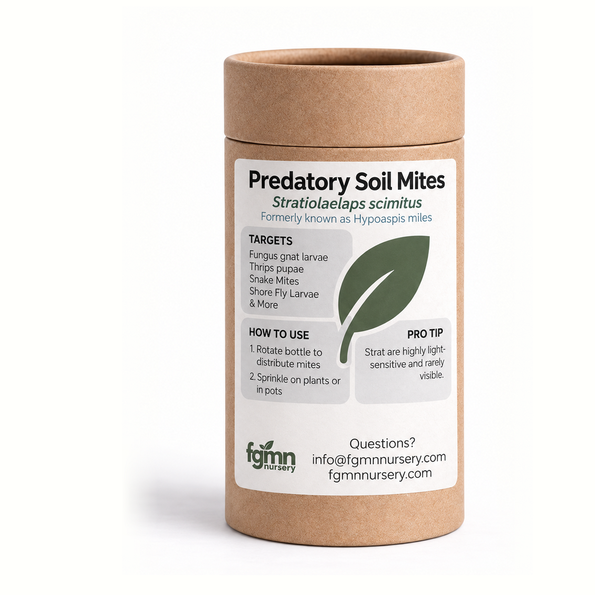 FGMN Nursery Stratiolaelaps Scimitus 3X-Large — Up to 800 Plants — 125,000 Mites | Heirloom Boulevard