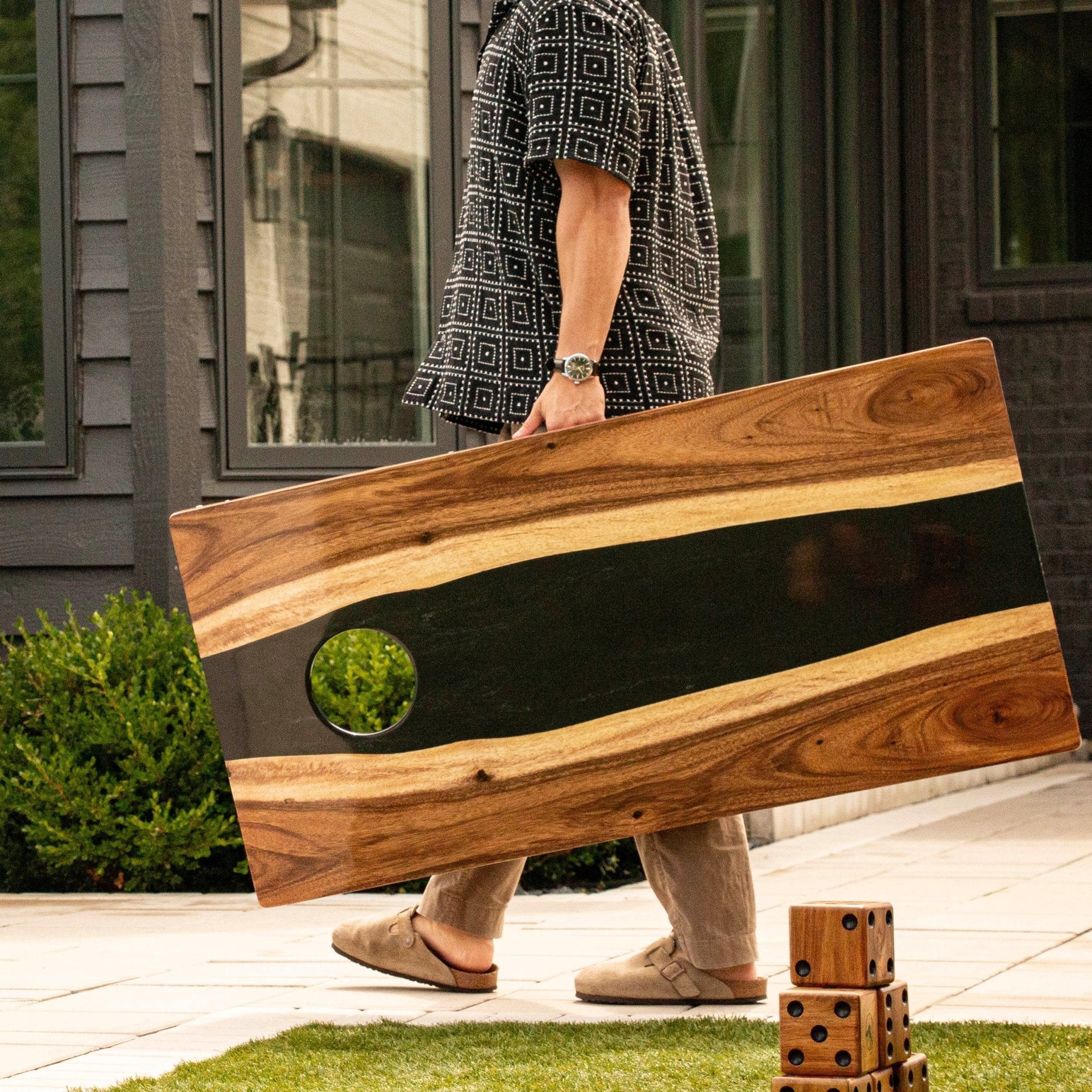 Elakai 2ft x 4ft Resin & Wood Classic Cornhole Set | Live Edge River Collection | Heirloom Boulevard