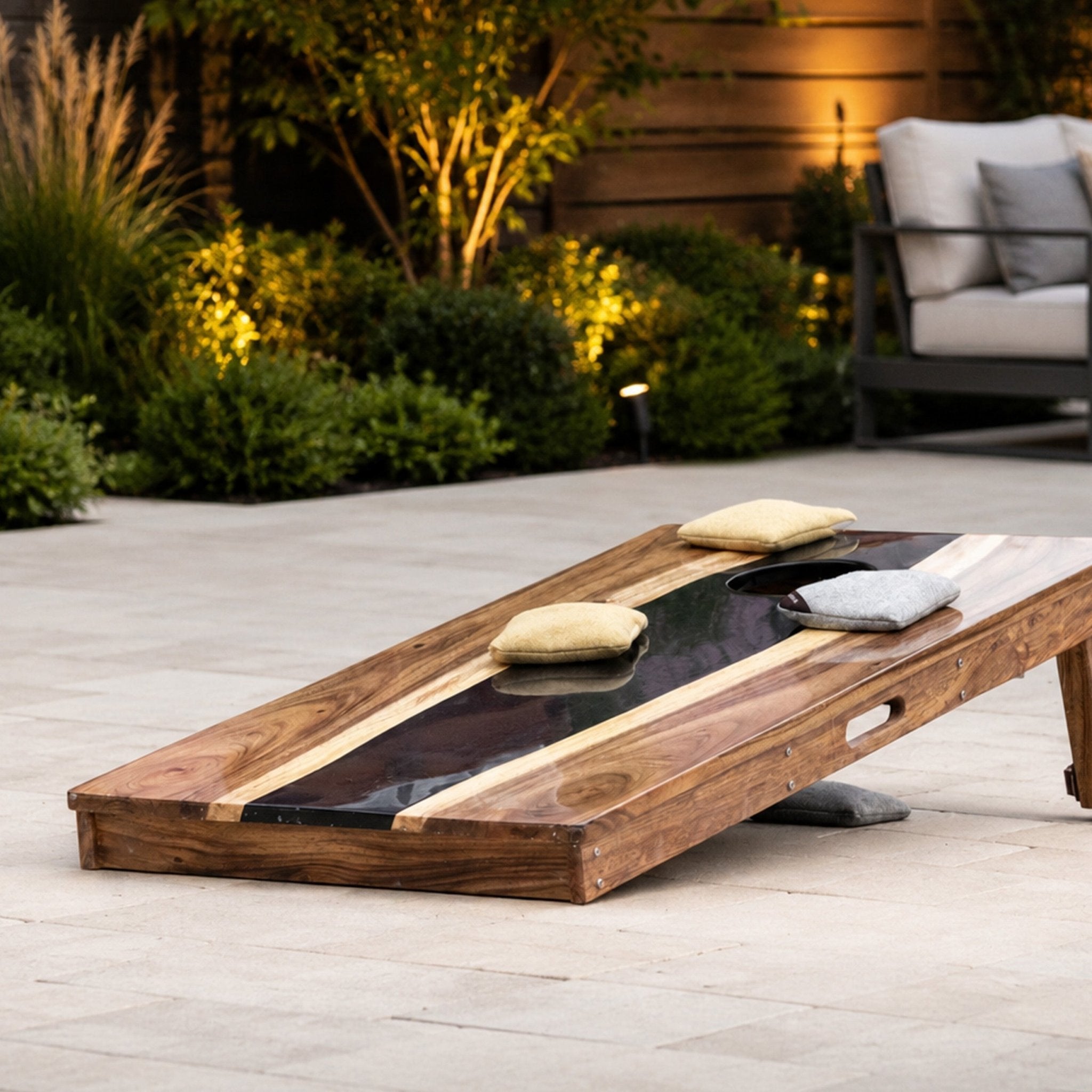 Elakai 2ft x 4ft Resin & Wood Classic Cornhole Set | Live Edge River Collection | Heirloom Boulevard