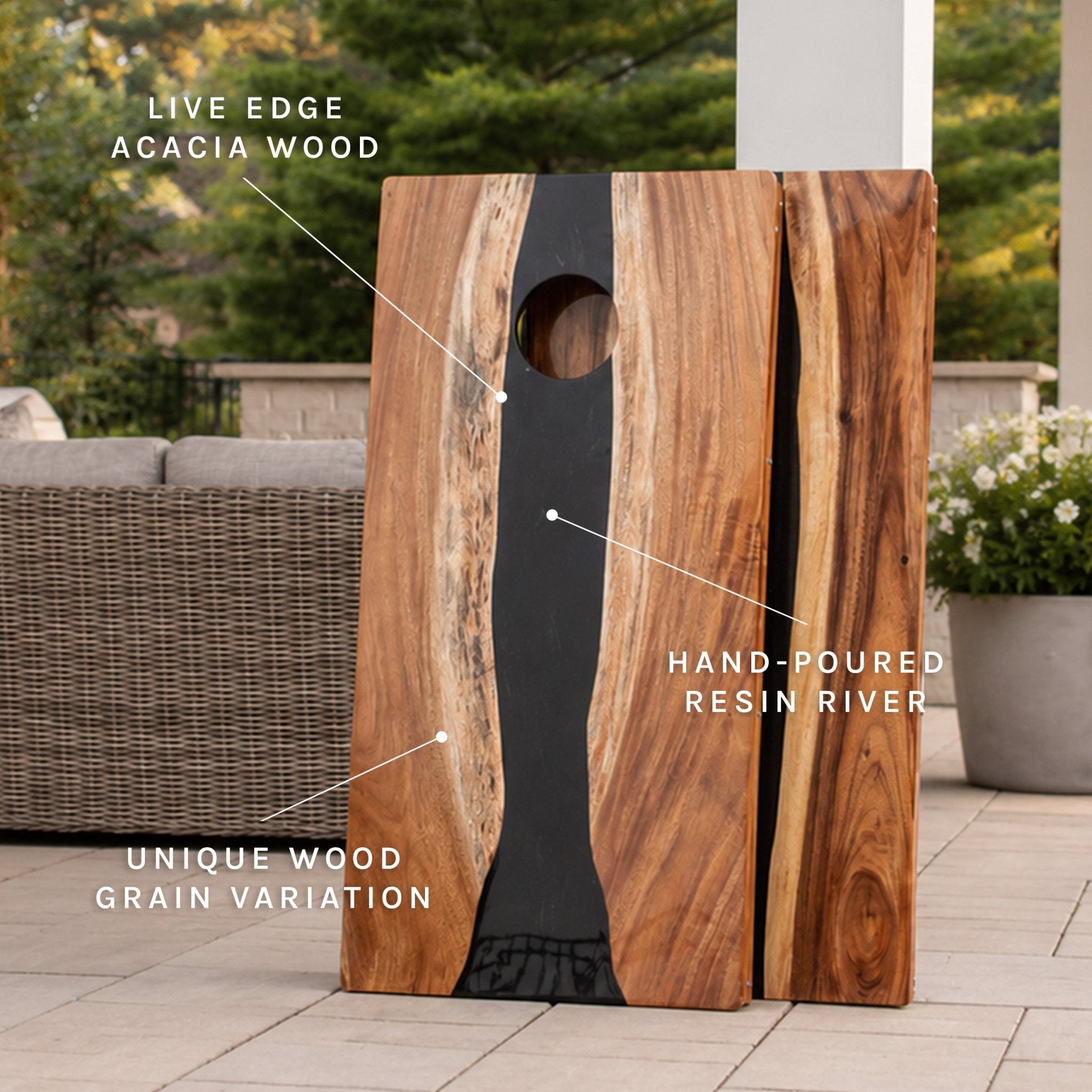 Elakai 2ft x 4ft Resin & Wood Classic Cornhole Set | Live Edge River Collection | Heirloom Boulevard