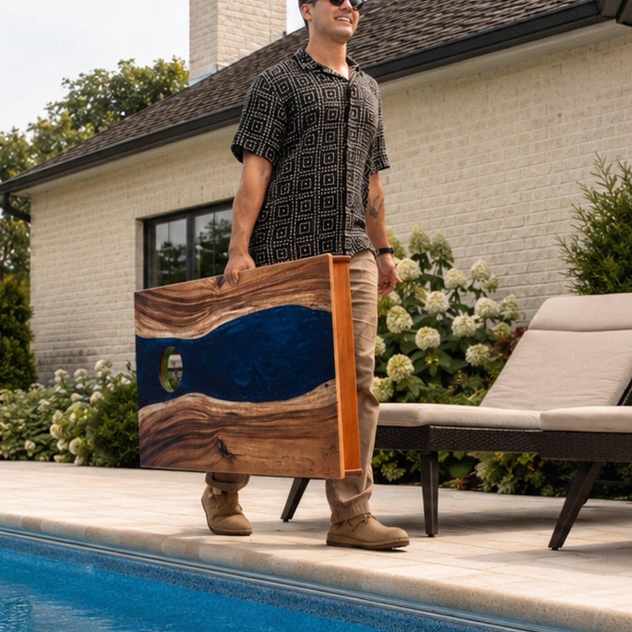 Elakai 2ft x 4ft Resin & Wood Classic Cornhole Set | Live Edge River Collection | Heirloom Boulevard