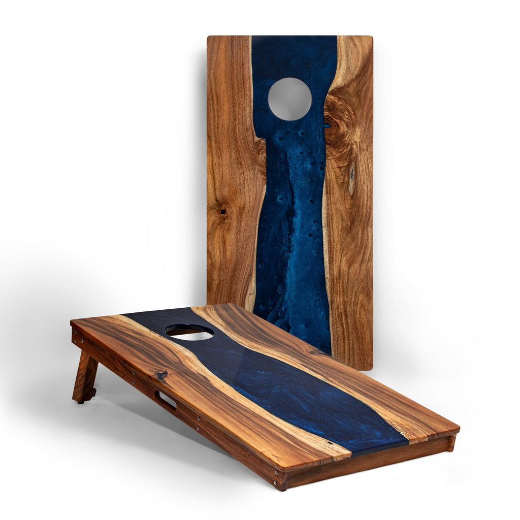 Elakai 2ft x 4ft Resin & Wood Classic Cornhole Set | Live Edge River Collection Blue Pearl | Heirloom Boulevard