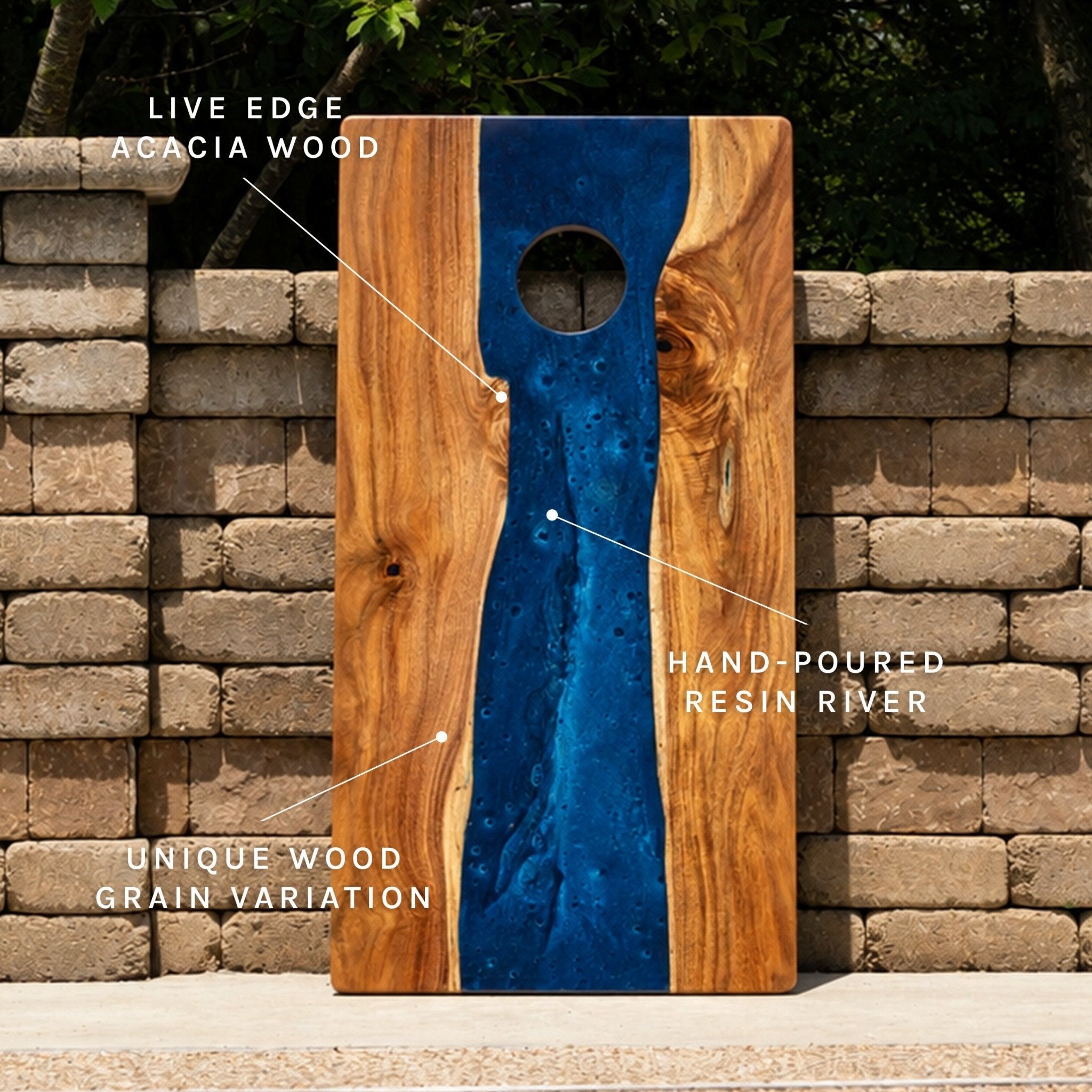 Elakai 2ft x 4ft Resin & Wood Classic Cornhole Set | Live Edge River Collection | Heirloom Boulevard
