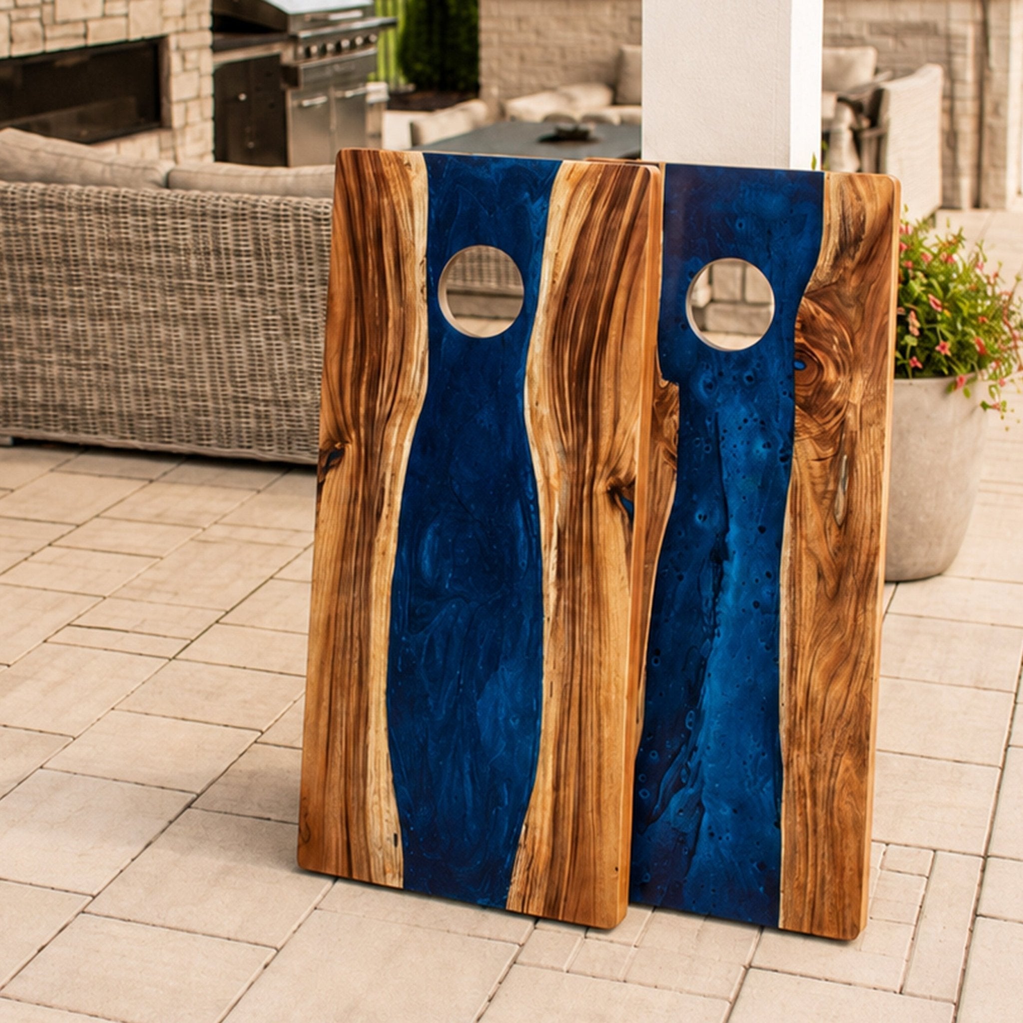 Elakai 2ft x 4ft Resin & Wood Classic Cornhole Set | Live Edge River Collection | Heirloom Boulevard