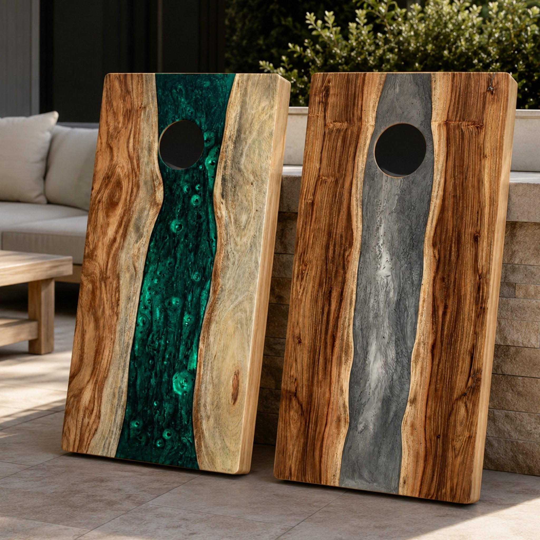 Elakai 2ft x 4ft Resin & Wood Classic Cornhole Set | Live Edge River Collection | Heirloom Boulevard