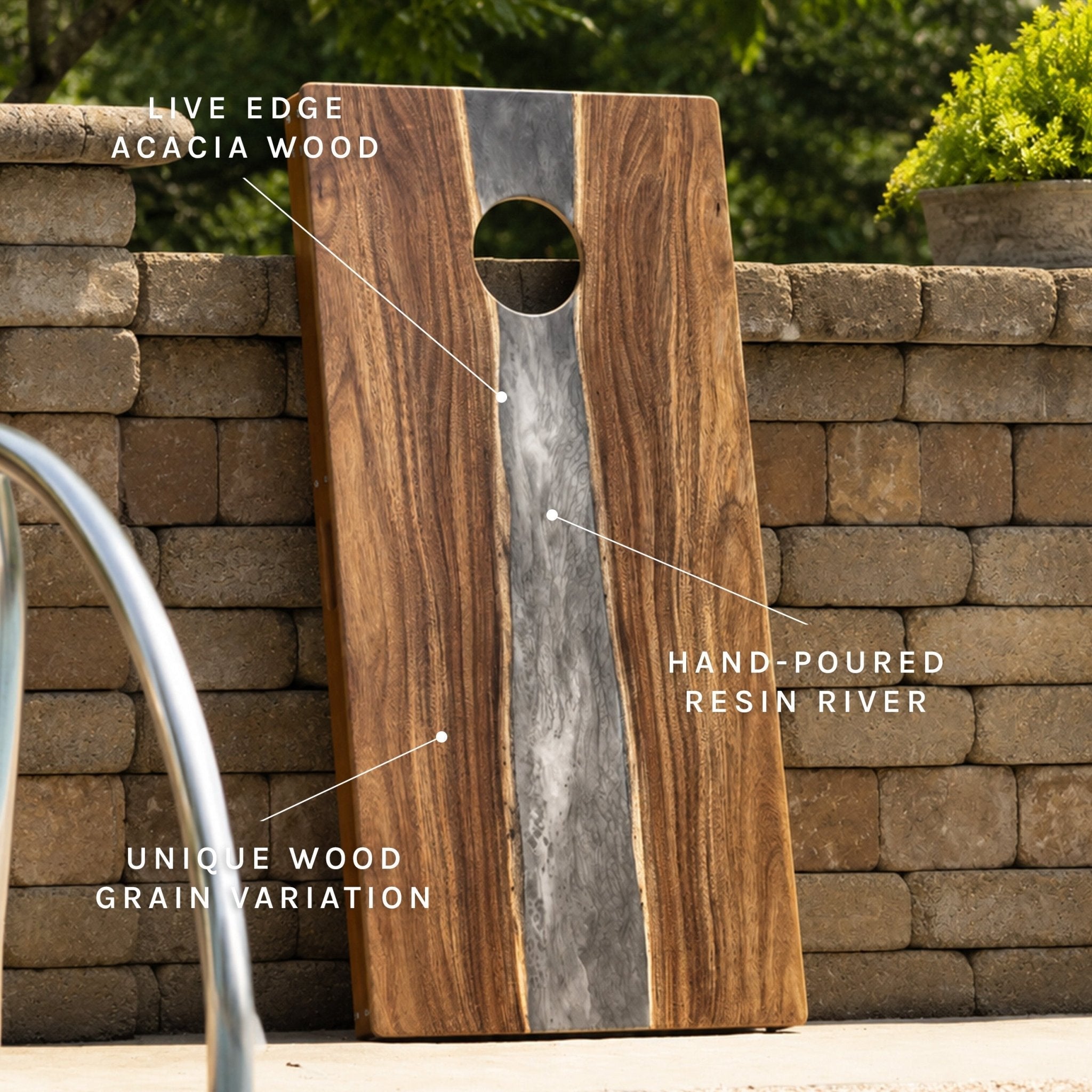 Elakai 2ft x 4ft Resin & Wood Classic Cornhole Set | Live Edge River Collection | Heirloom Boulevard